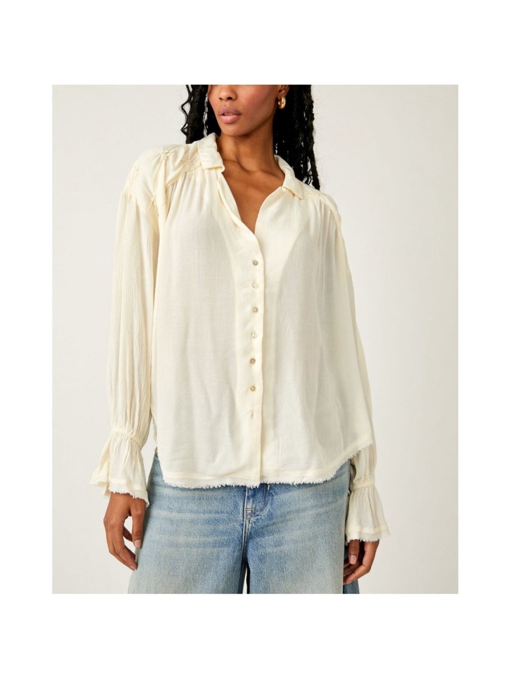 NWT Free People Vanilla Ice Cream Button-Front Floral Peasant Blouse Sz XL